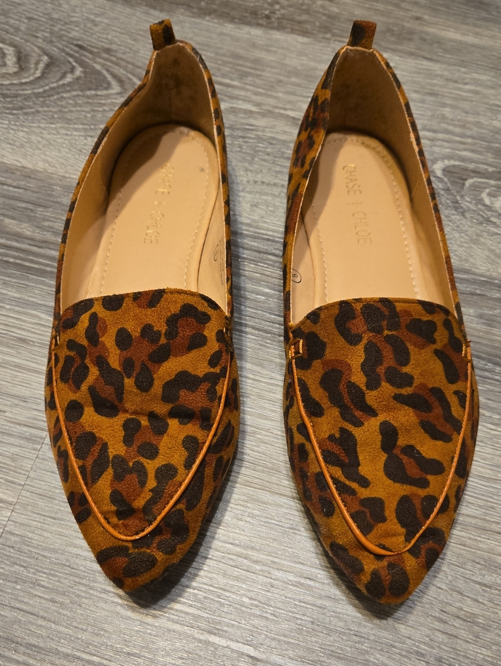 Leopard Print Faux Suede Loafers Sz 8